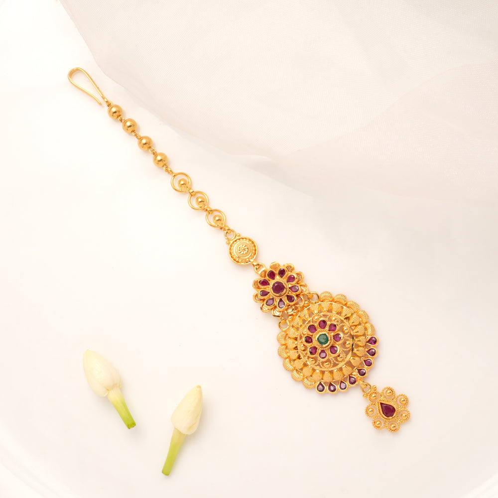 Elegant Ruby Floral Enamel Golden Tikka