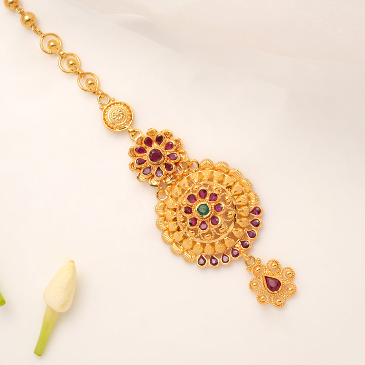 Elegant Ruby Floral Enamel Golden Tikka