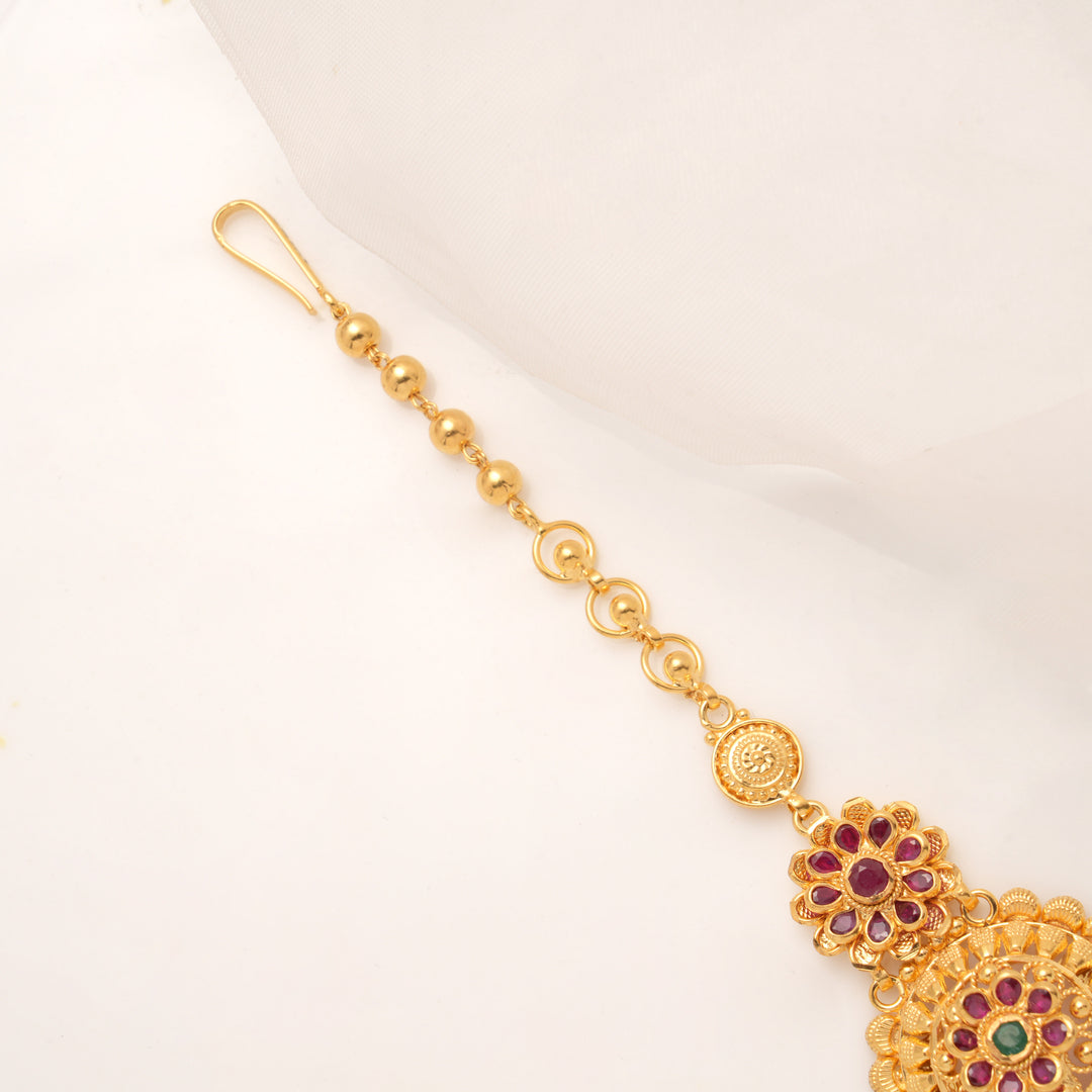 Elegant Ruby Floral Enamel Golden Tikka