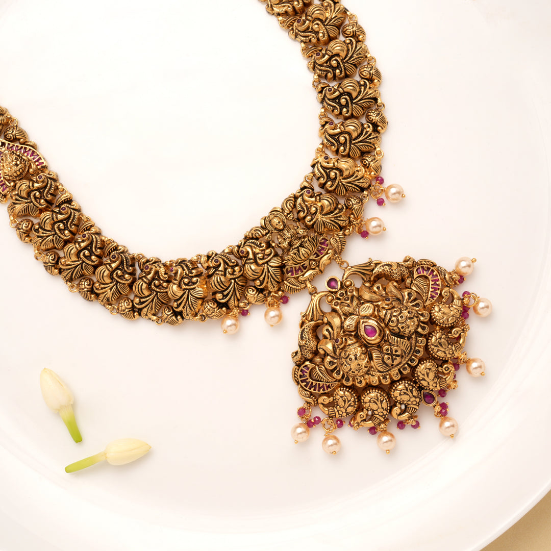 Antique Grand Peacock Design Pendant Golden Haram