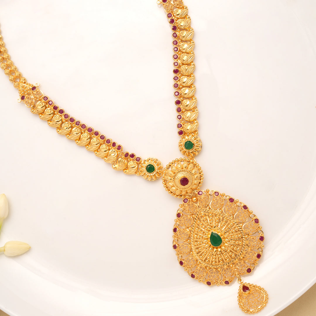 Heritage Mango Design Teardrop Pendant Drops Golden Haram