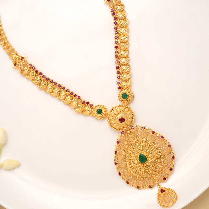 Heritage Mango Design Teardrop Pendant Drops Golden Haram