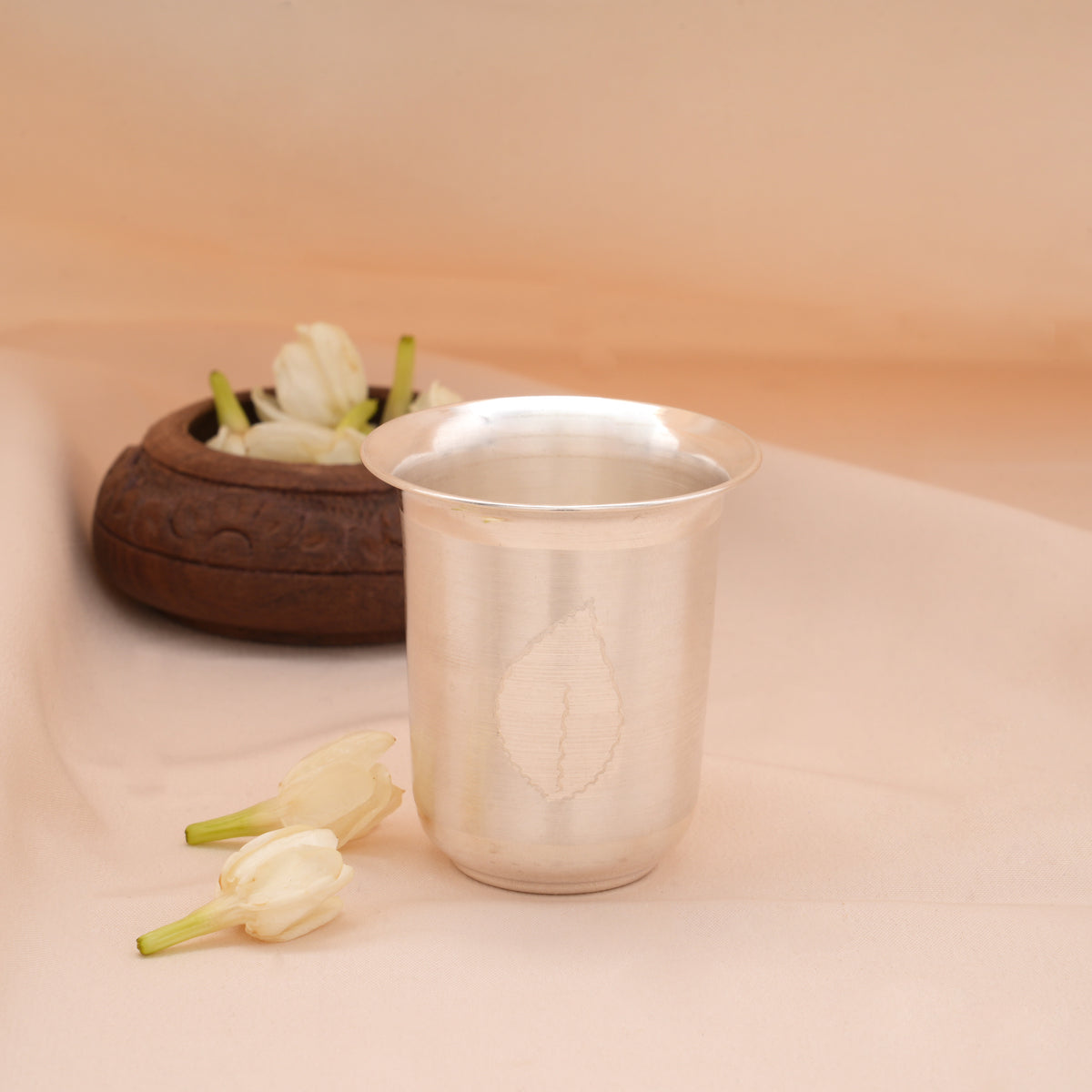 Traditional Lotus Embossed Silver Tumbler