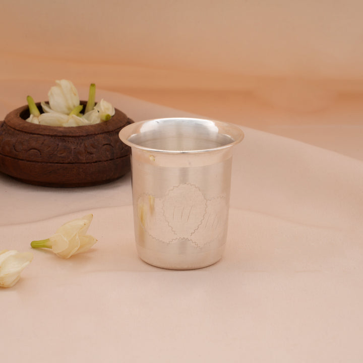 Beautiful Lotus Engraved Silver Tumbler