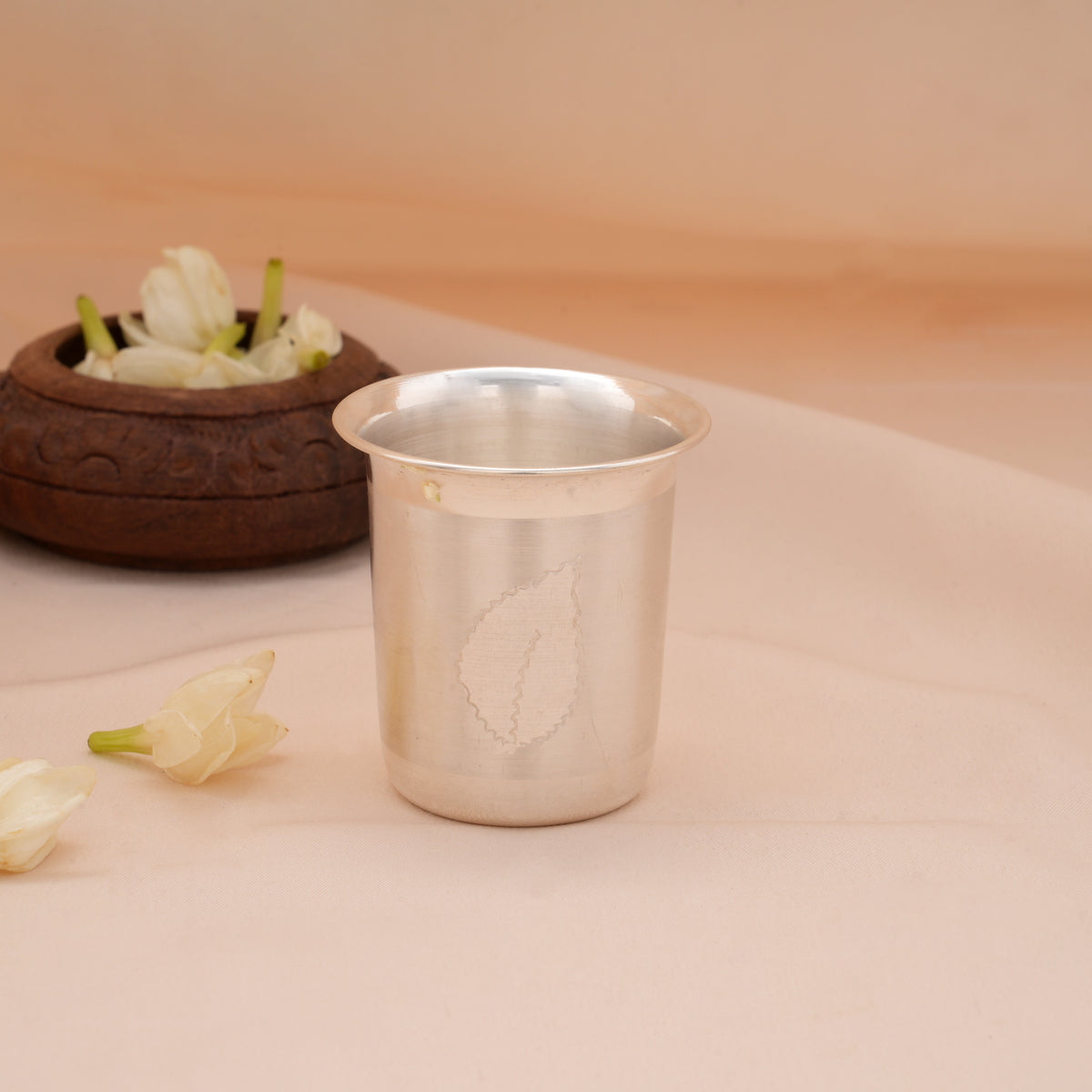 Beautiful Lotus Engraved Silver Tumbler