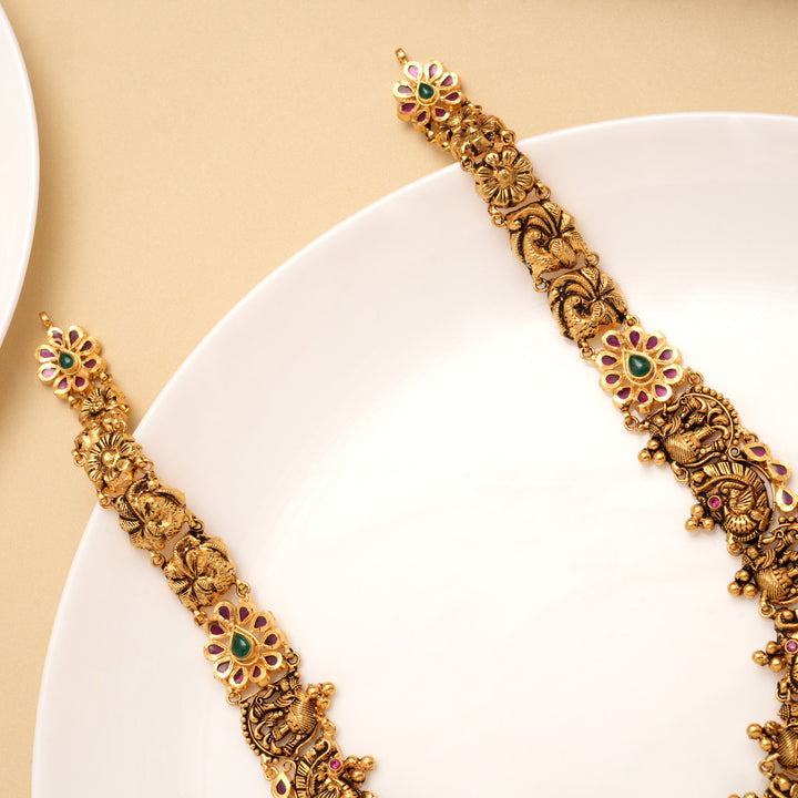 Antique Floral Design with Peacock Pendant Golden Haram