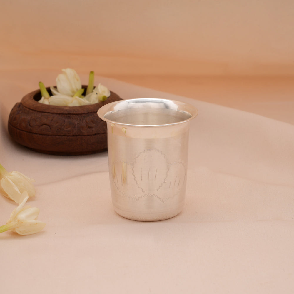 Tri Leaf Lotus Silver Embossed Tumbler
