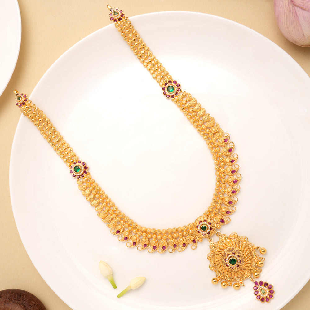 Nagas Mango Design Round Pendant Drops Golden Haram