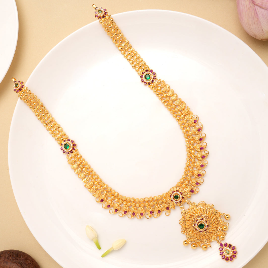 Nagas Mango Design Round Pendant Drops Golden Haram