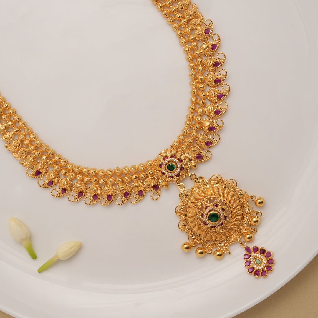 Nagas Mango Design Round Pendant Drops Golden Haram