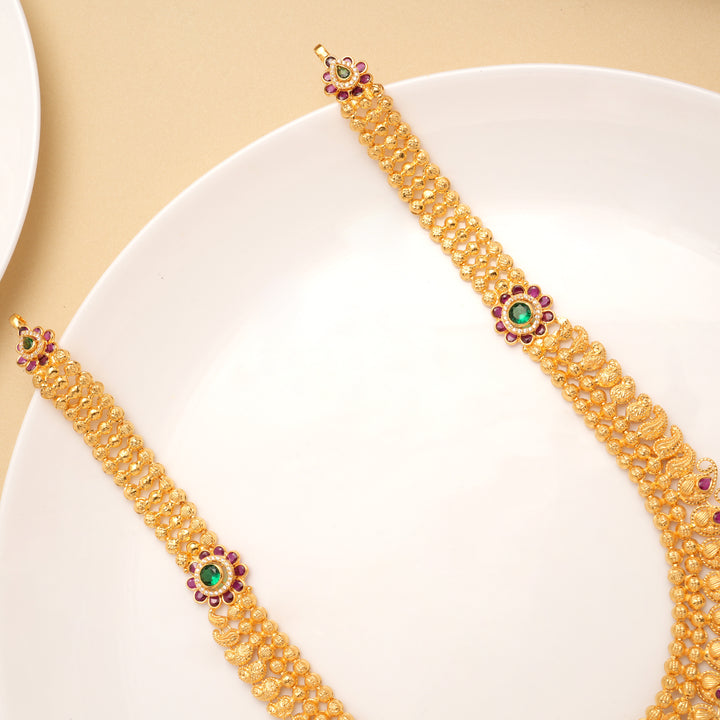 Nagas Mango Design Round Pendant Drops Golden Haram