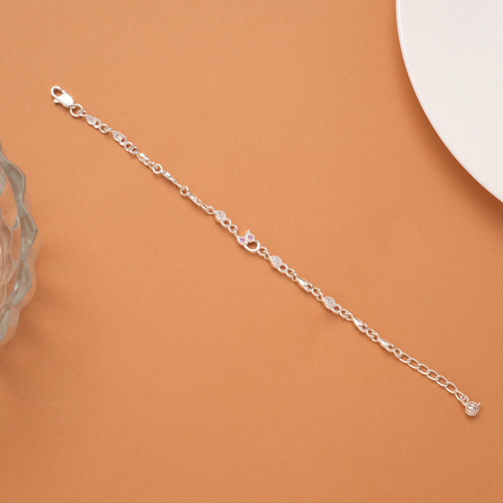 Tiny Dual Leaf Stone Silver Women’s Bracelet