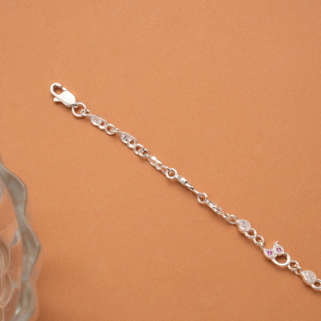 Tiny Dual Leaf Stone Silver Women’s Bracelet