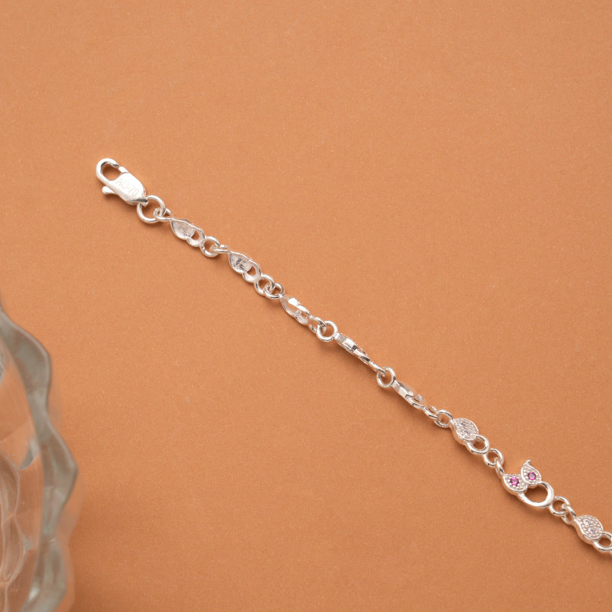 Tiny Dual Leaf Stone Silver Women’s Bracelet
