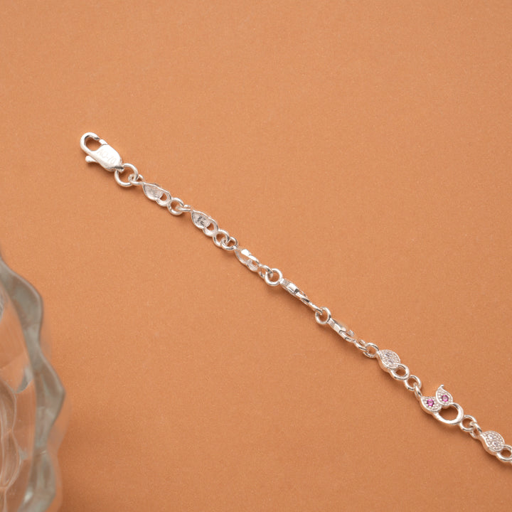 Tiny Dual Leaf Stone Silver Women’s Bracelet