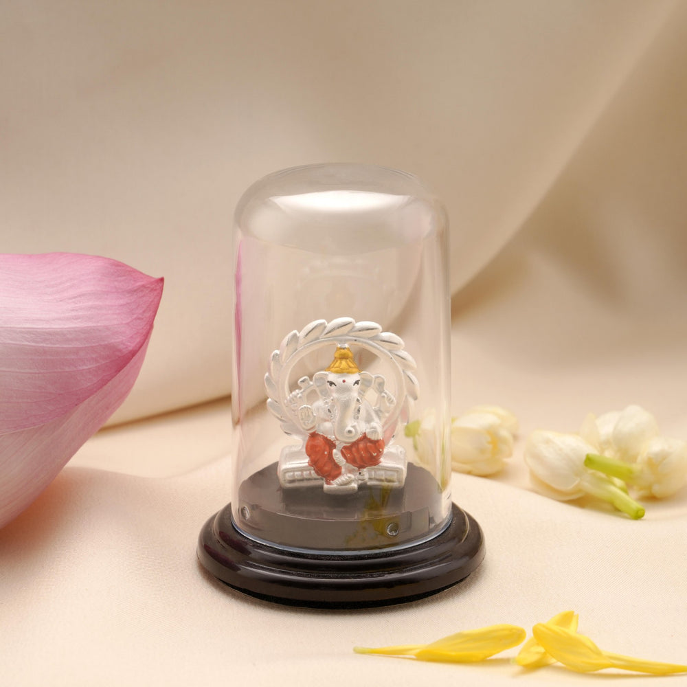 Divine Silver Ganesha Idol Car Stand