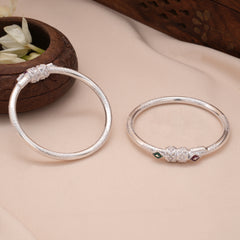 Premium Diamond Design Enamel Silver Baby Bangle