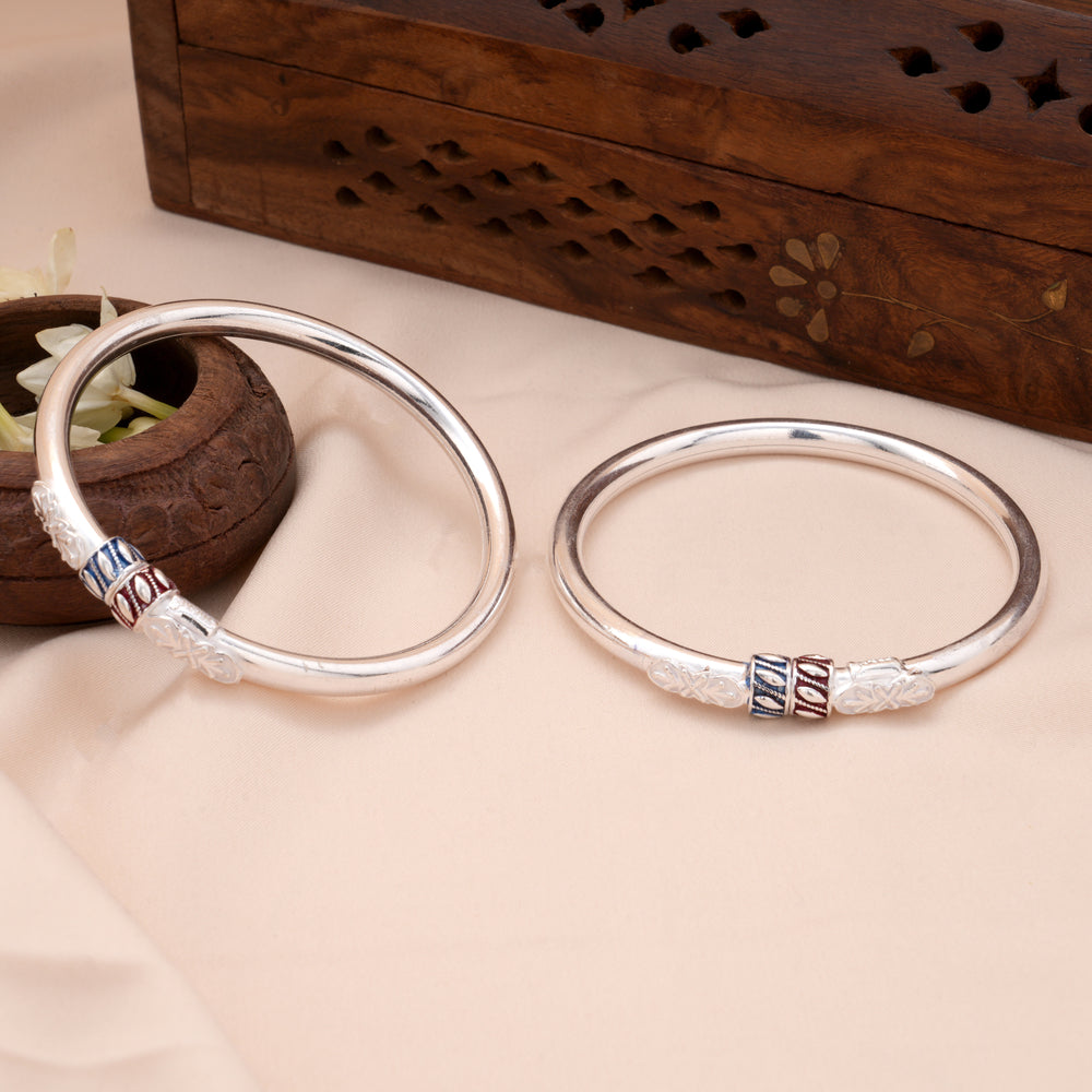 Ethnic Dual Enamel Ball Design Silver Baby Bangle