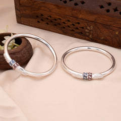 Ethnic Dual Enamel Ball Design Silver Baby Bangle