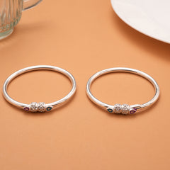 Dual Color Leaf Enamel Silver Bangles