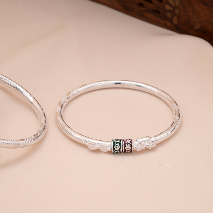 Stylish Floral Ball Silver Baby Bangle