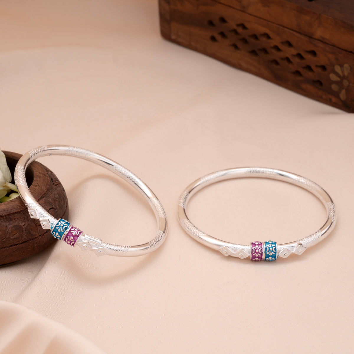 Premium Colour Enamel Design Silver Baby Bangle