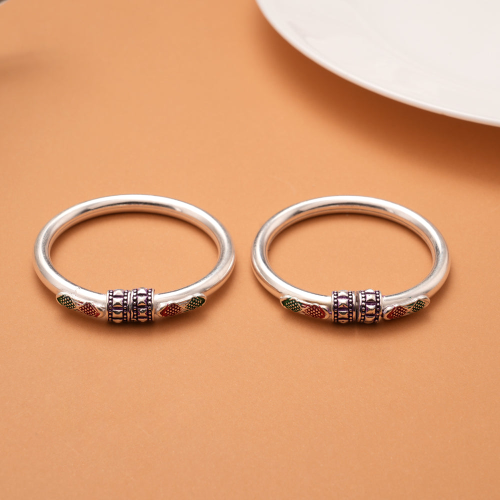 Sleek Square Enamel Design Silver Bangles