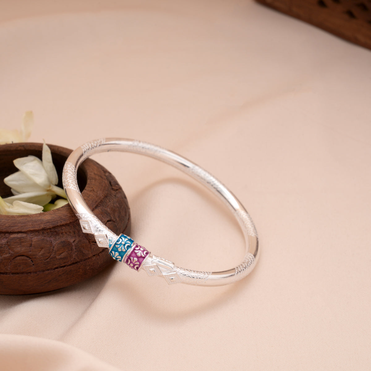 Premium Colour Enamel Design Silver Baby Bangle