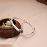 Stylish Dual Enamel Design Silver Bangle