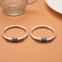 Regal Floral Blue Enamel Silver Bangles