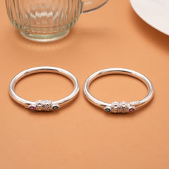 Dual Color Purple Enamel Silver Bangles