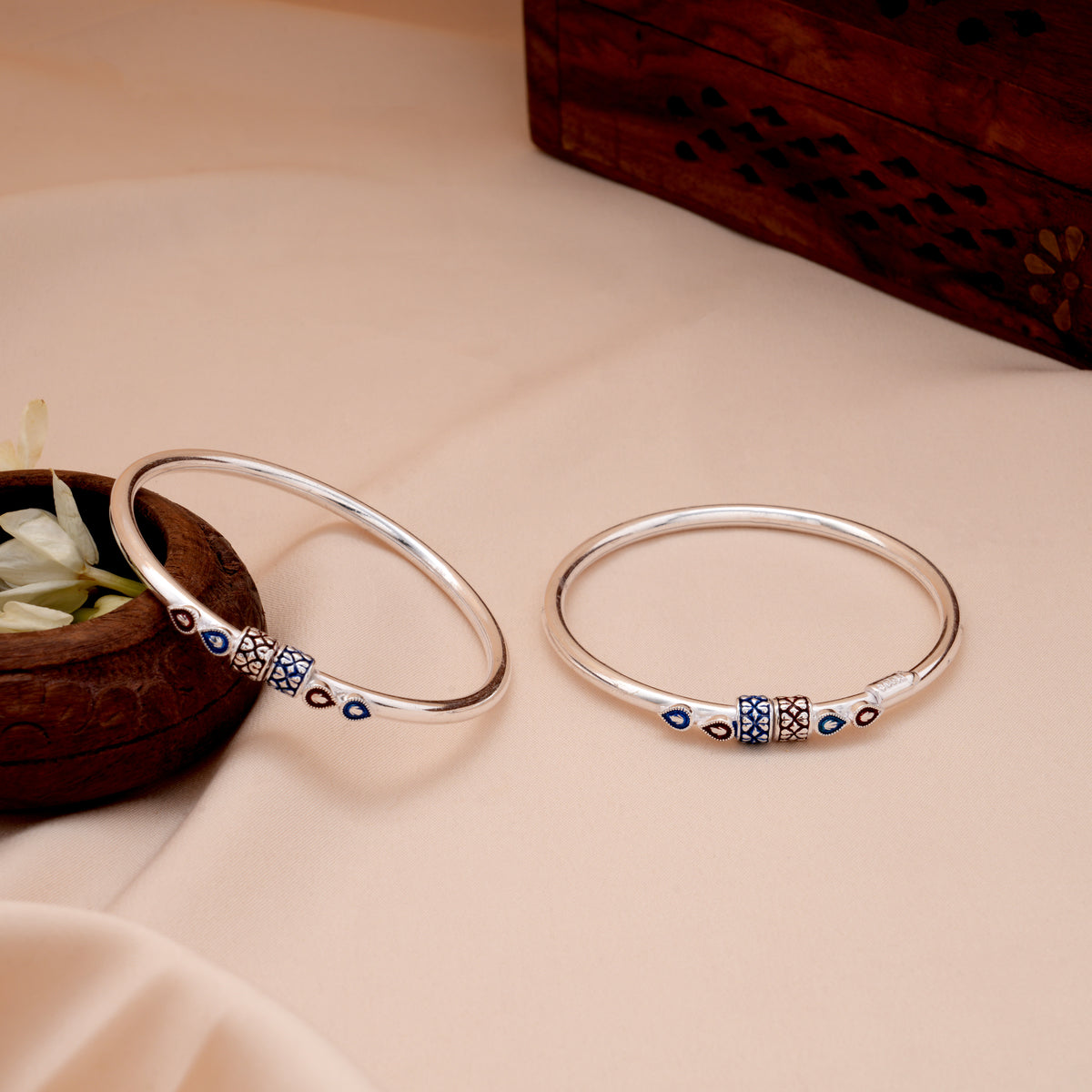 Dainty Dual Teardrops Silver Bangle