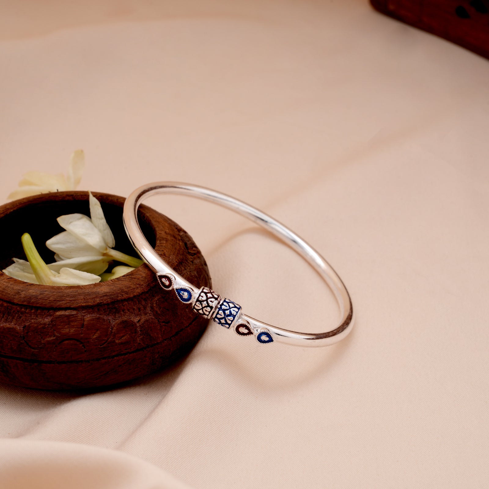 Dainty Dual Teardrops Silver Bangle