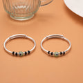 Minimalist Green Bead Evil Eye Silver Baby Bangles