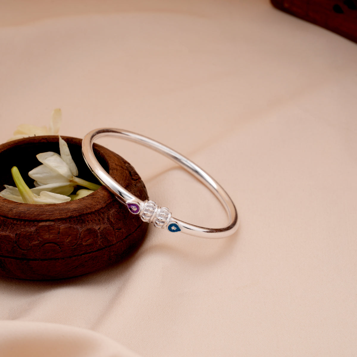 Textured with Enamel Silver Bead Kada