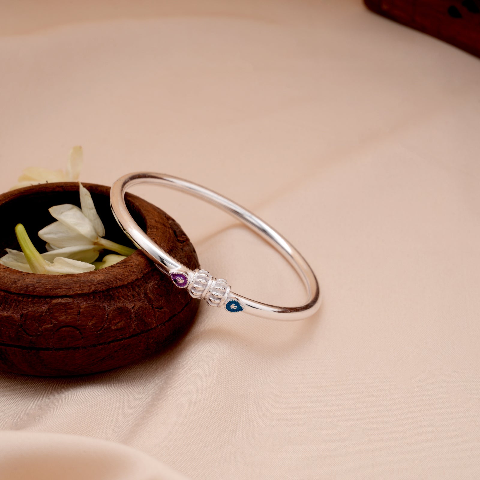 Textured with Enamel Silver Bead Kada