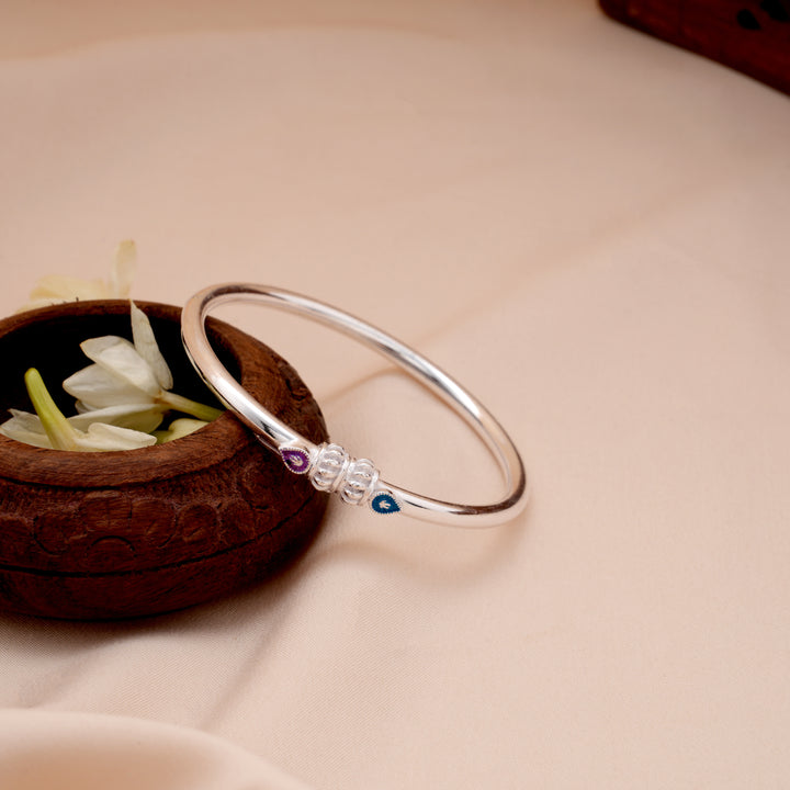Textured with Enamel Silver Bead Kada
