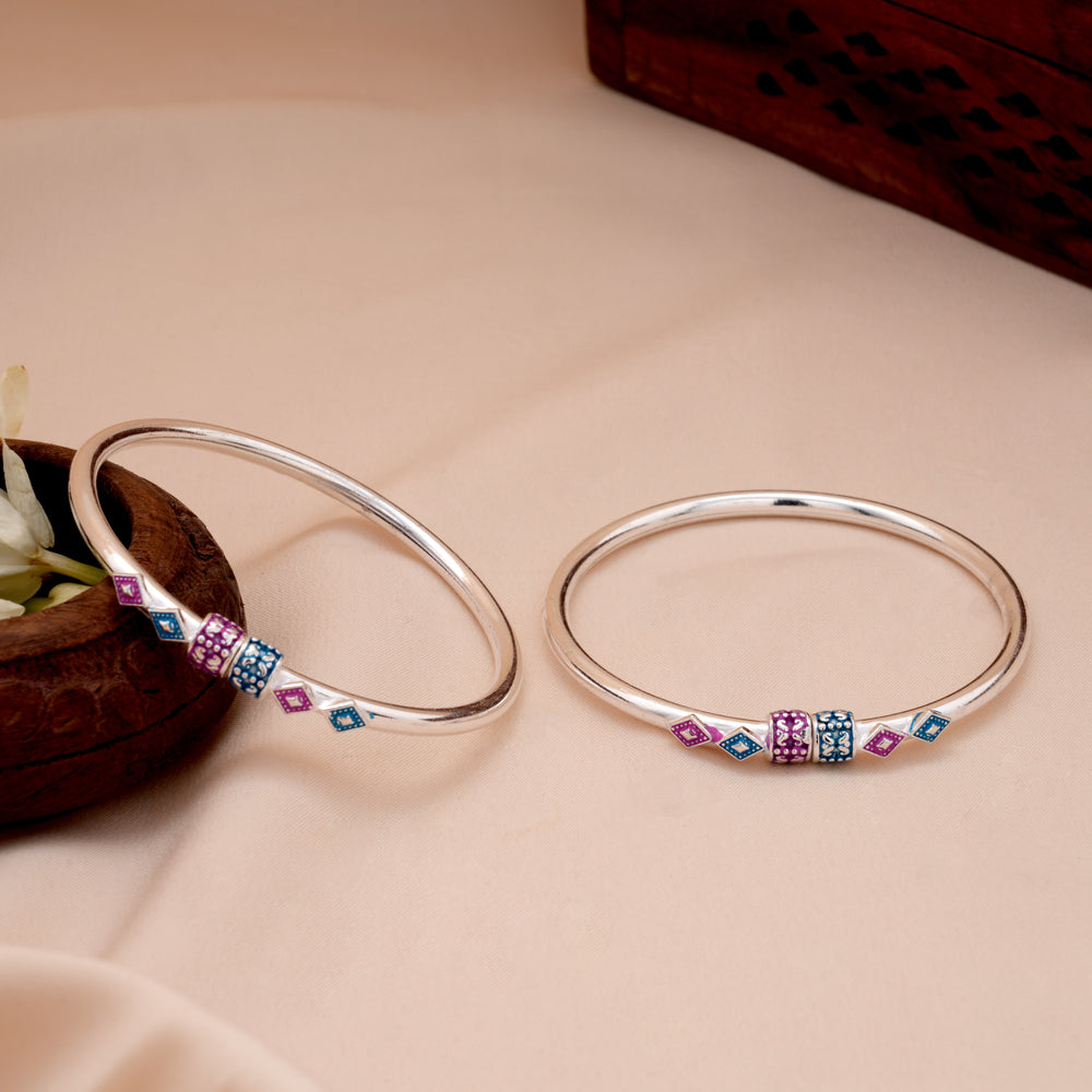 Geometric Enamel Silver Bangle Kappu