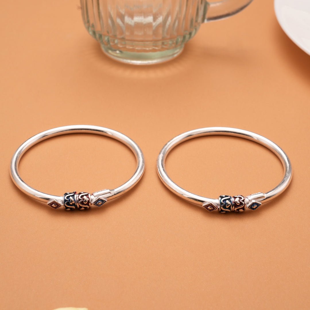 Twin Color Enamel Design Silver Bangles