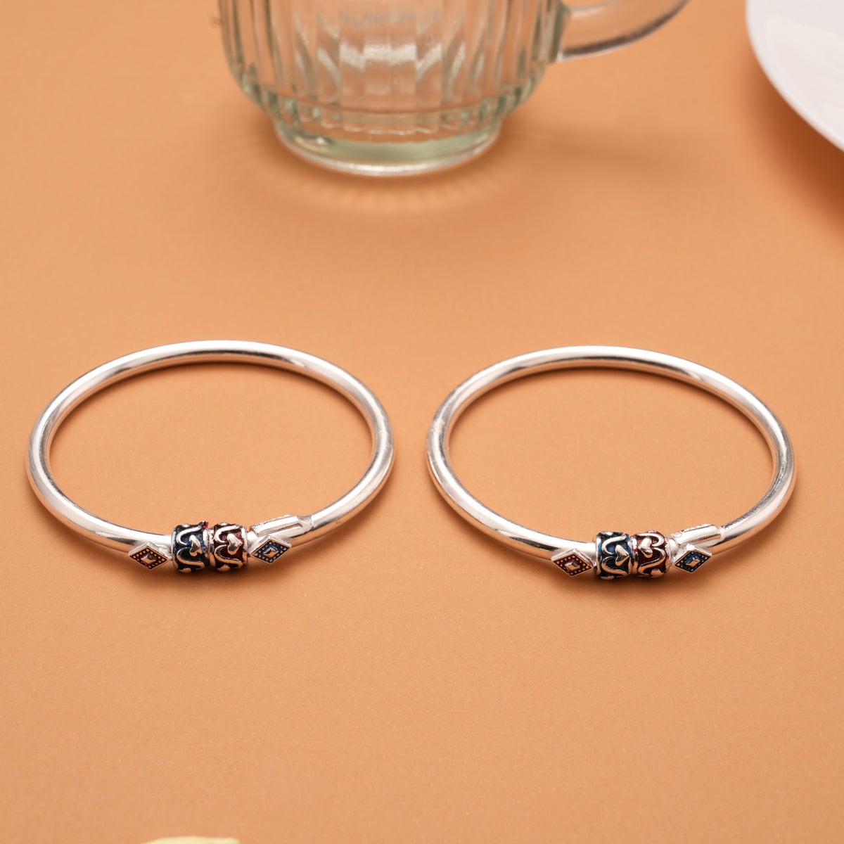 Twin Color Enamel Design Silver Bangles