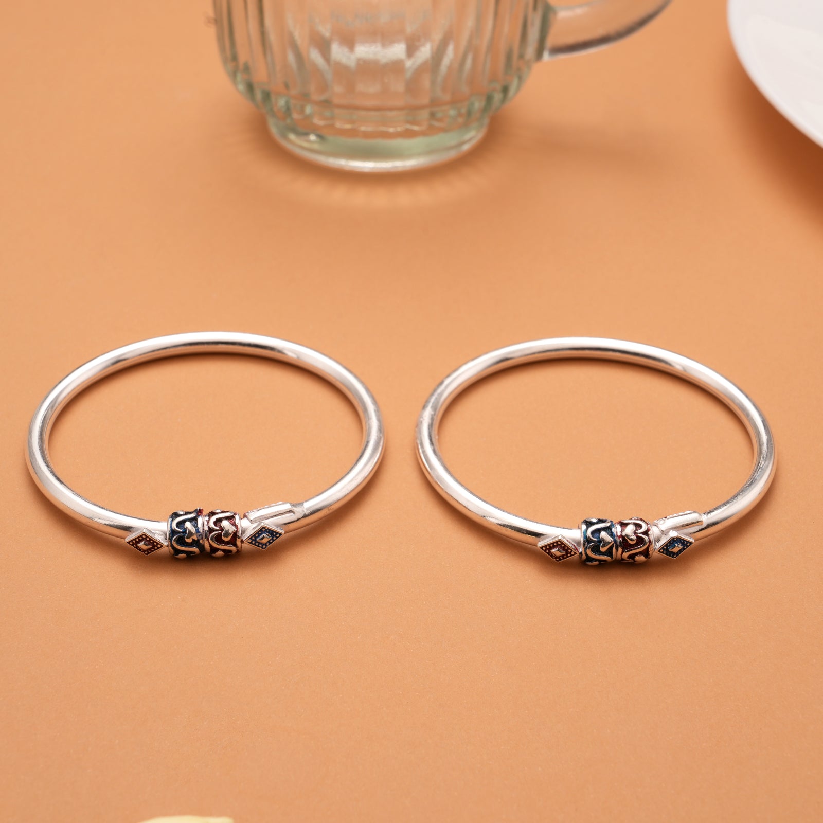 Twin Color Enamel Design Silver Bangles