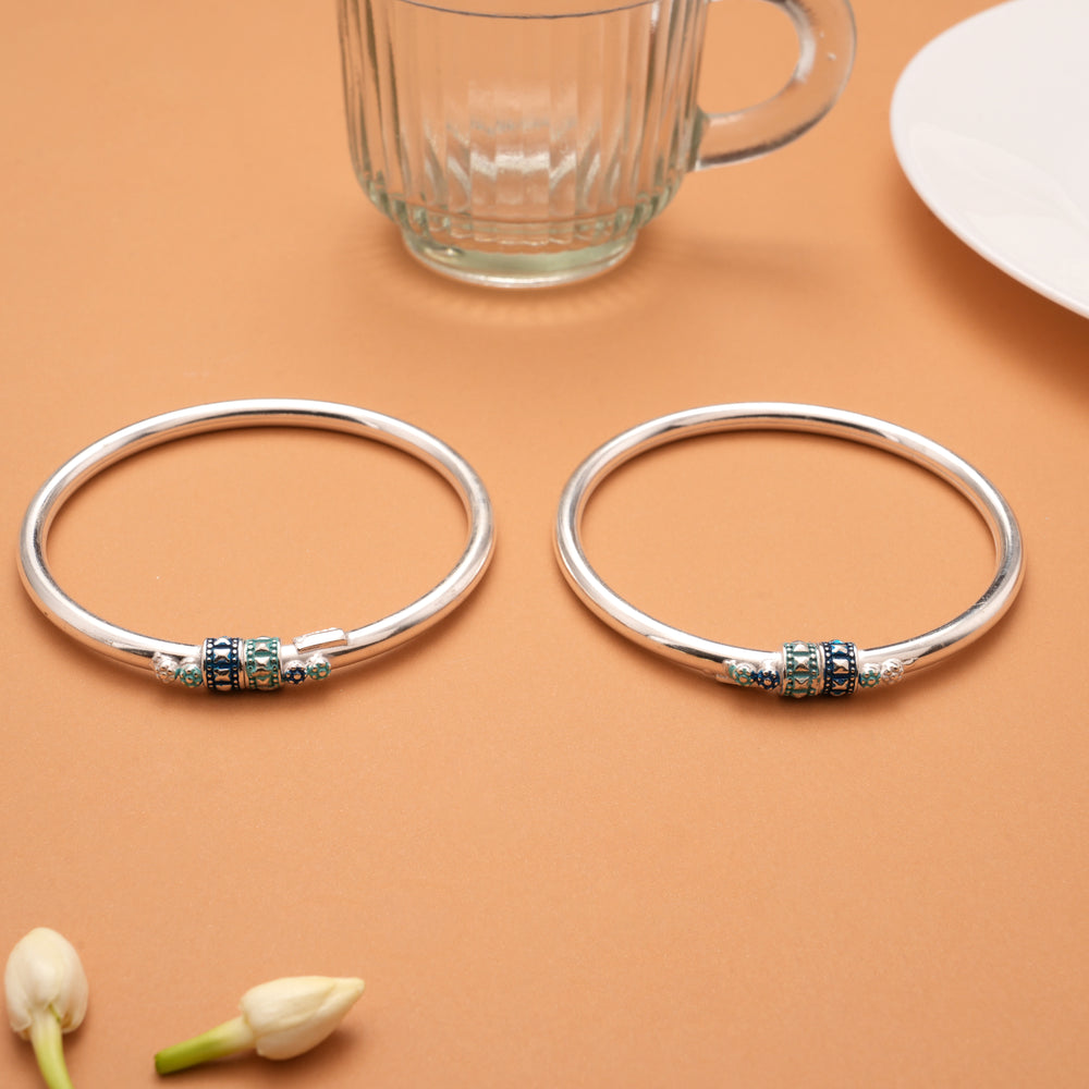 Double Color Enamel Design Silver Bangles