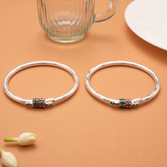 Red and Green Enamel Floral Design Silver Bangles