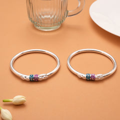 Sleek Purple Color Floral Enamel Silver Bangles