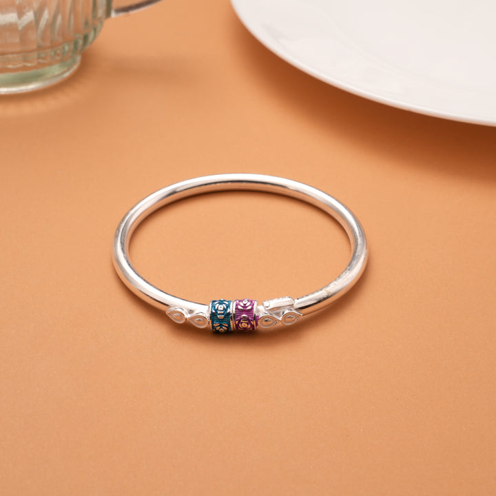 Sleek Purple Color Floral Enamel Silver Bangles