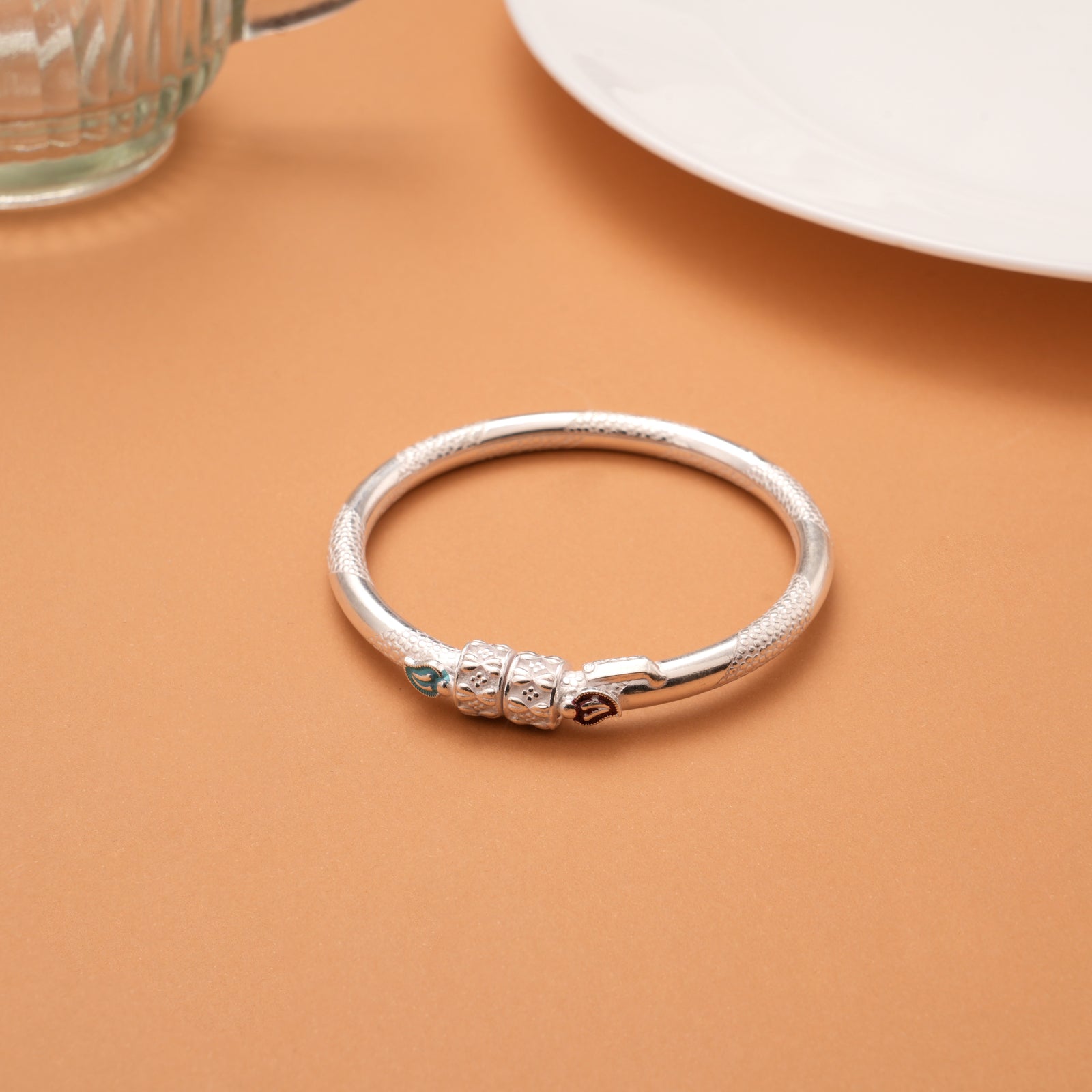 Classic Intricate Floral Design Silver Bangles