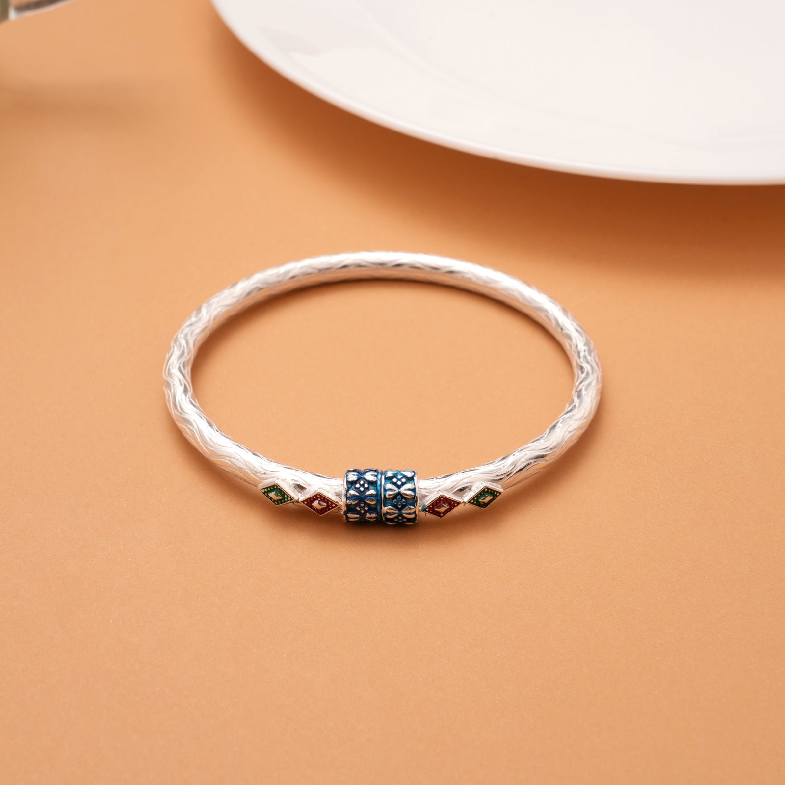 Dazzling Dual Color Enamel Silver Bangles