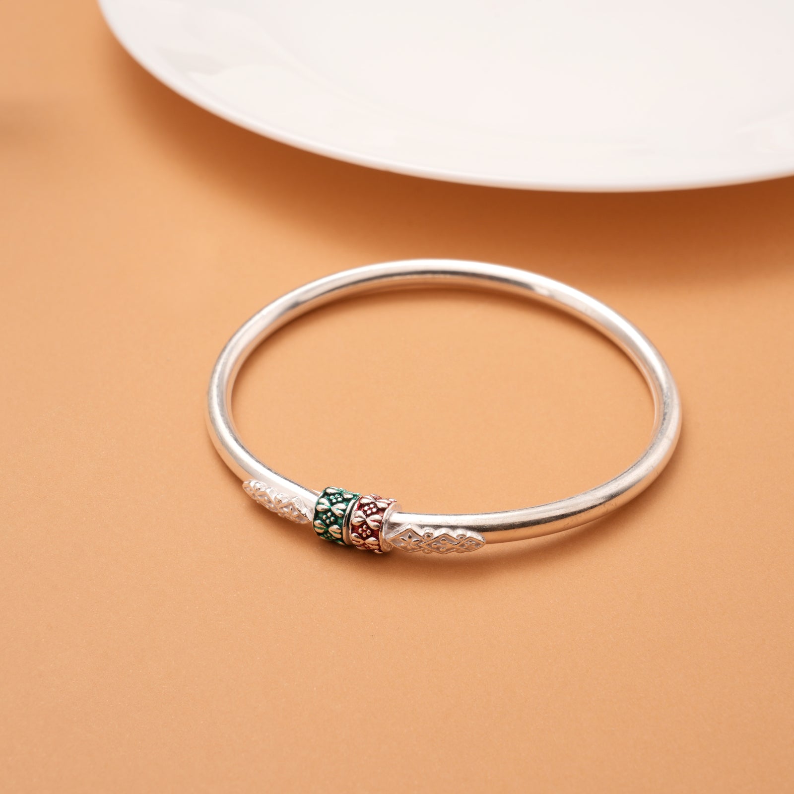 Dual Color Floral Enamel Silver Bangles