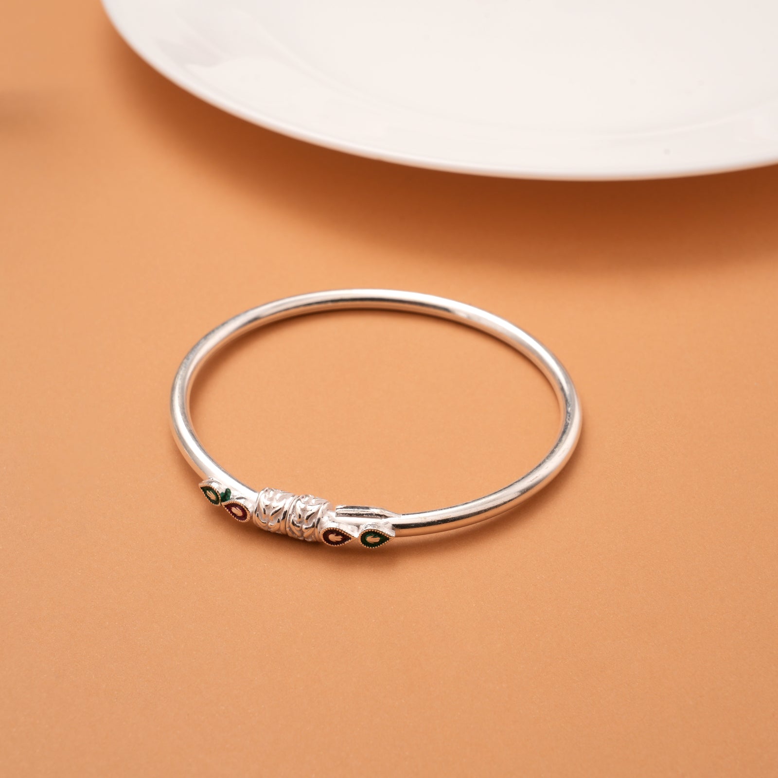 Radiant Intricate Floral Enamel Silver Bangles