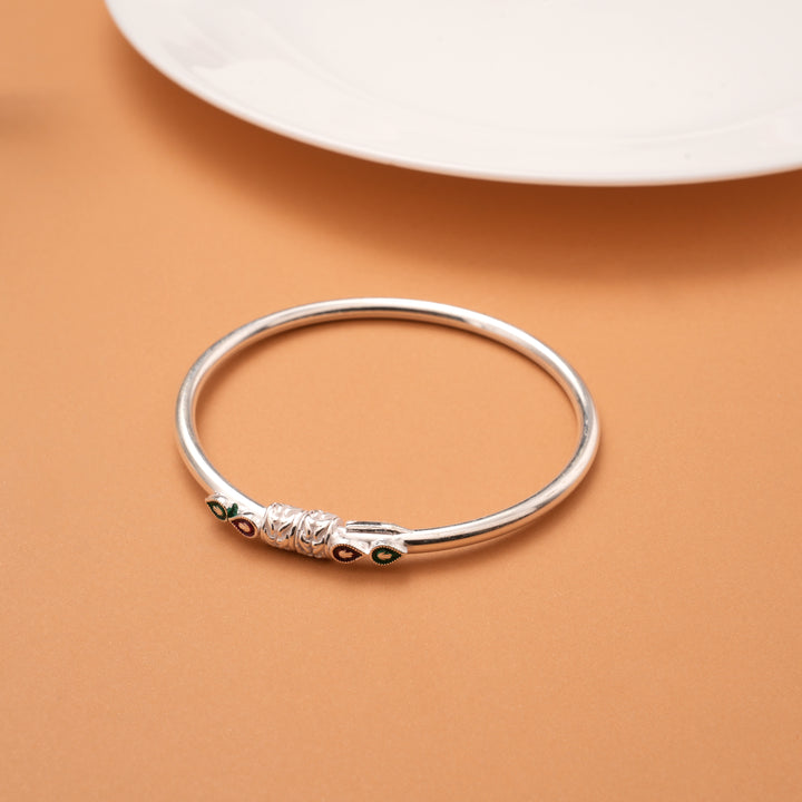 Radiant Intricate Floral Enamel Silver Bangles